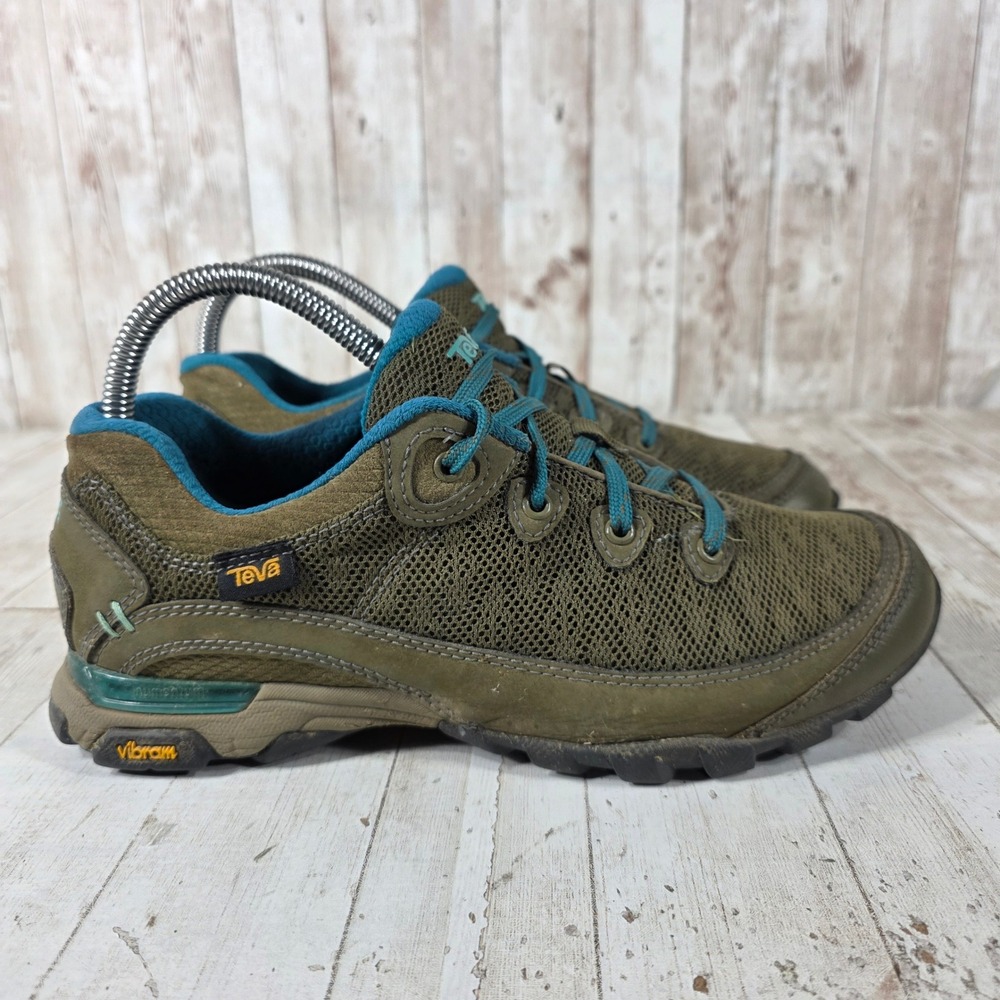 Teva Kimtah Mesh Women 8 Olive Green Teal Hiking Shoes Vibram Sole 1112971
